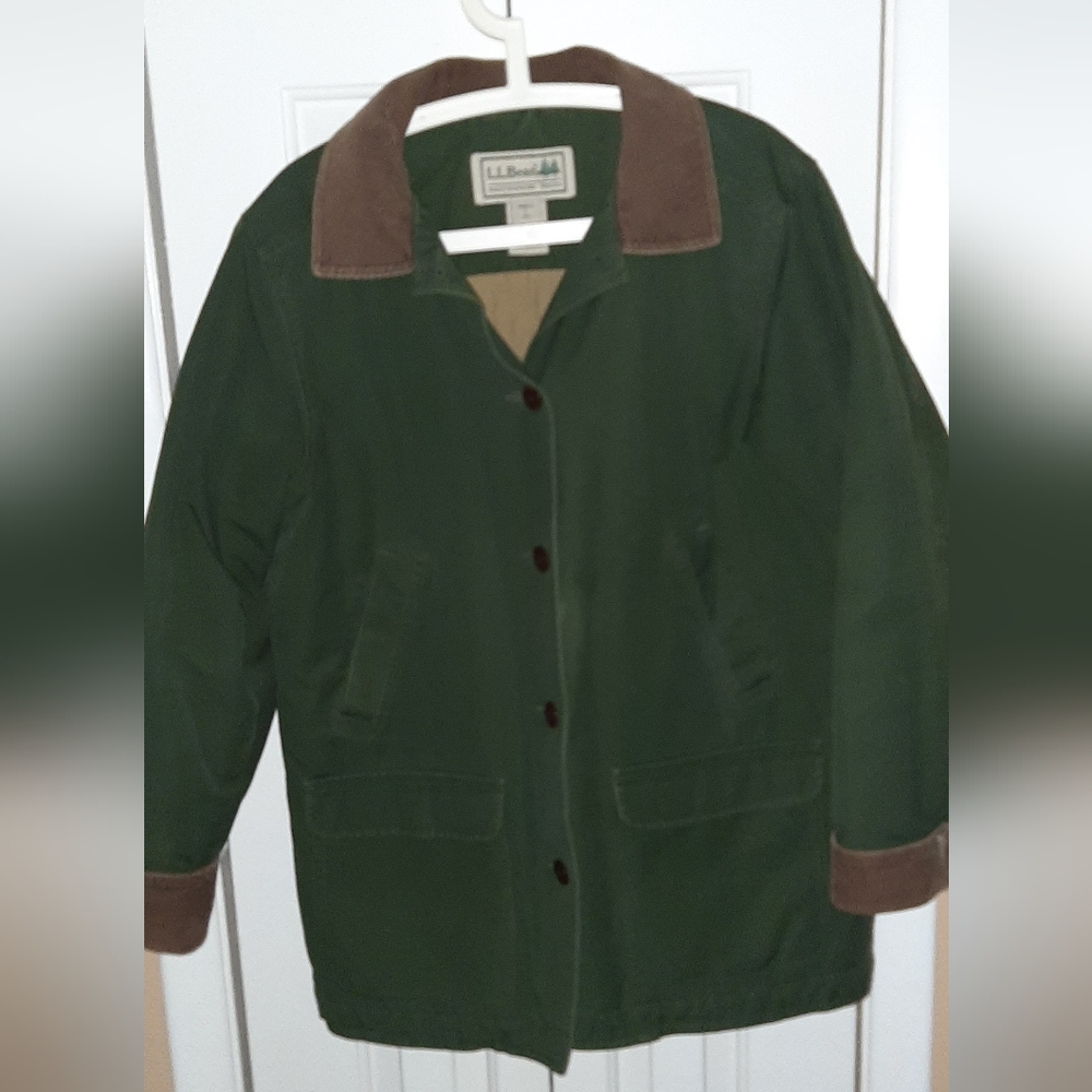 L.L. Bean Green Utility Jacket with Brown Corduroy Trim